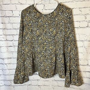 ASOS Cheetah Long‎ Sleeve Peplum Blouse Flared Sleeves Lightweight Plus Size 14